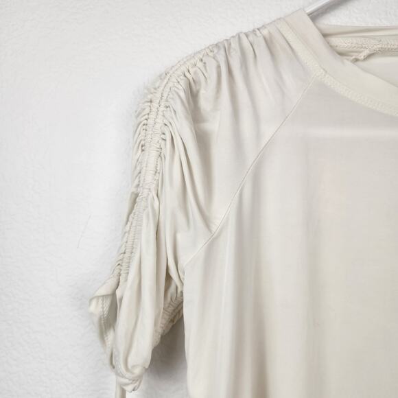 Jonathan Simkhai Short Sleeve Cream Shirt Ruched Shoulders Size Small NWT - Picture 2 of 10